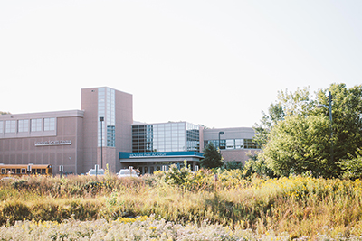 Photo of north entrance of school from field