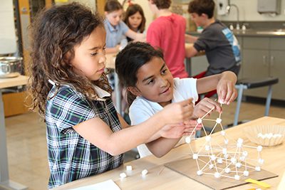 Lower School Students making sculptures in the Makerspace