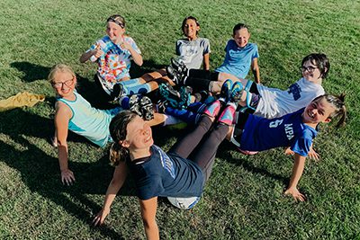 MS girls soccer team doing team building