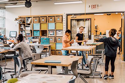 middle School students at work in the makerspace