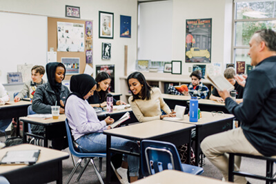 upper school literature class in discussion