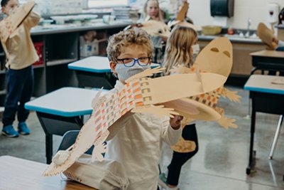 first grader in art class